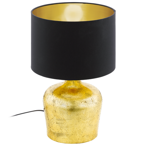 Manalba bordlampe i metal Guld med lampeskærm i sort tekstil med guldfolie indvendig, med afbryder på ledning, MAX 60W E27, diam